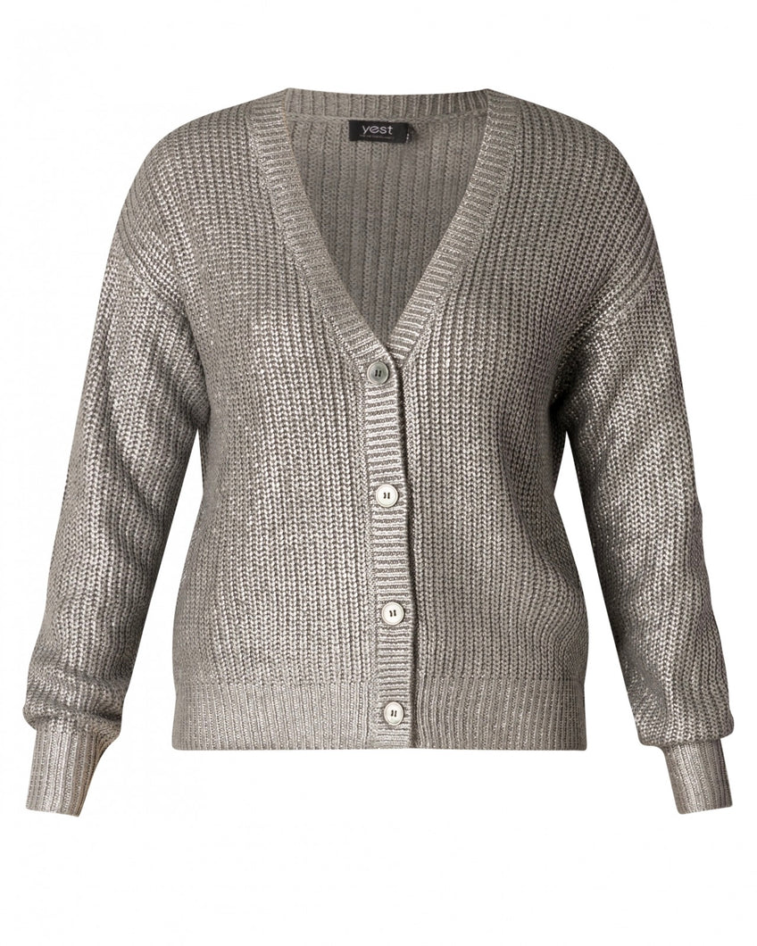 Yest Pepita  Metallic Cardigan  - Silver Grey