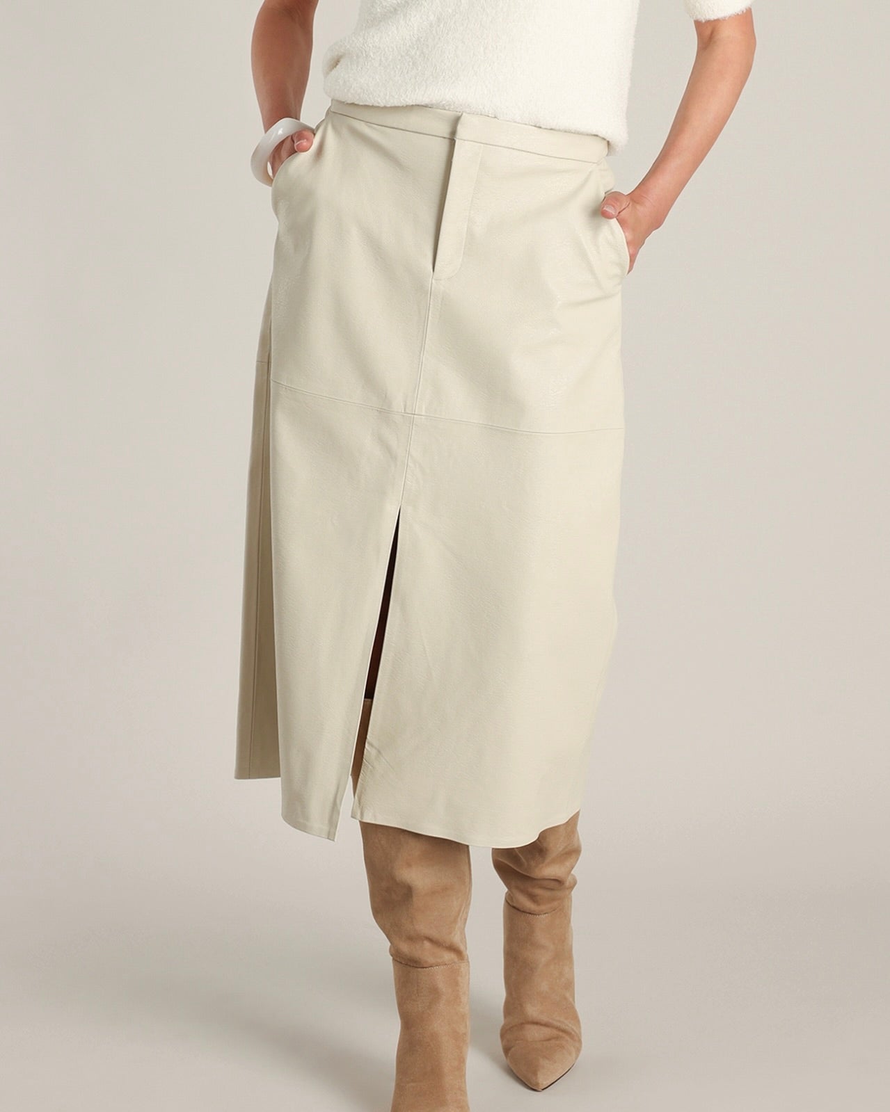 Yest Danica Faux Leather Skirt - Winter White
