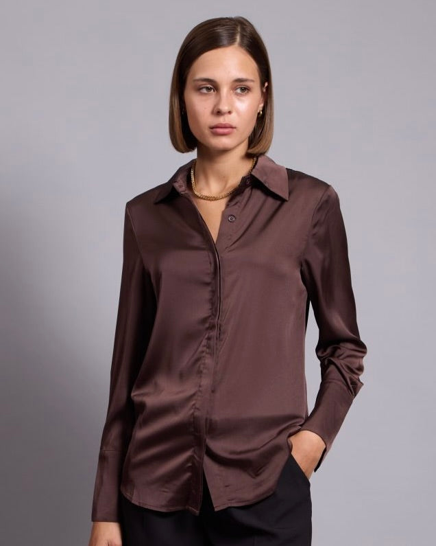 Lea Satin Shirt - Chocolate