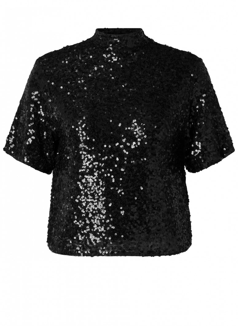 Yest Philomena Sequin Top - Black