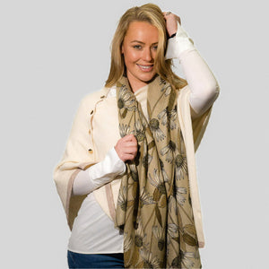 Winter Daisy Lightweight Scarf - Cream