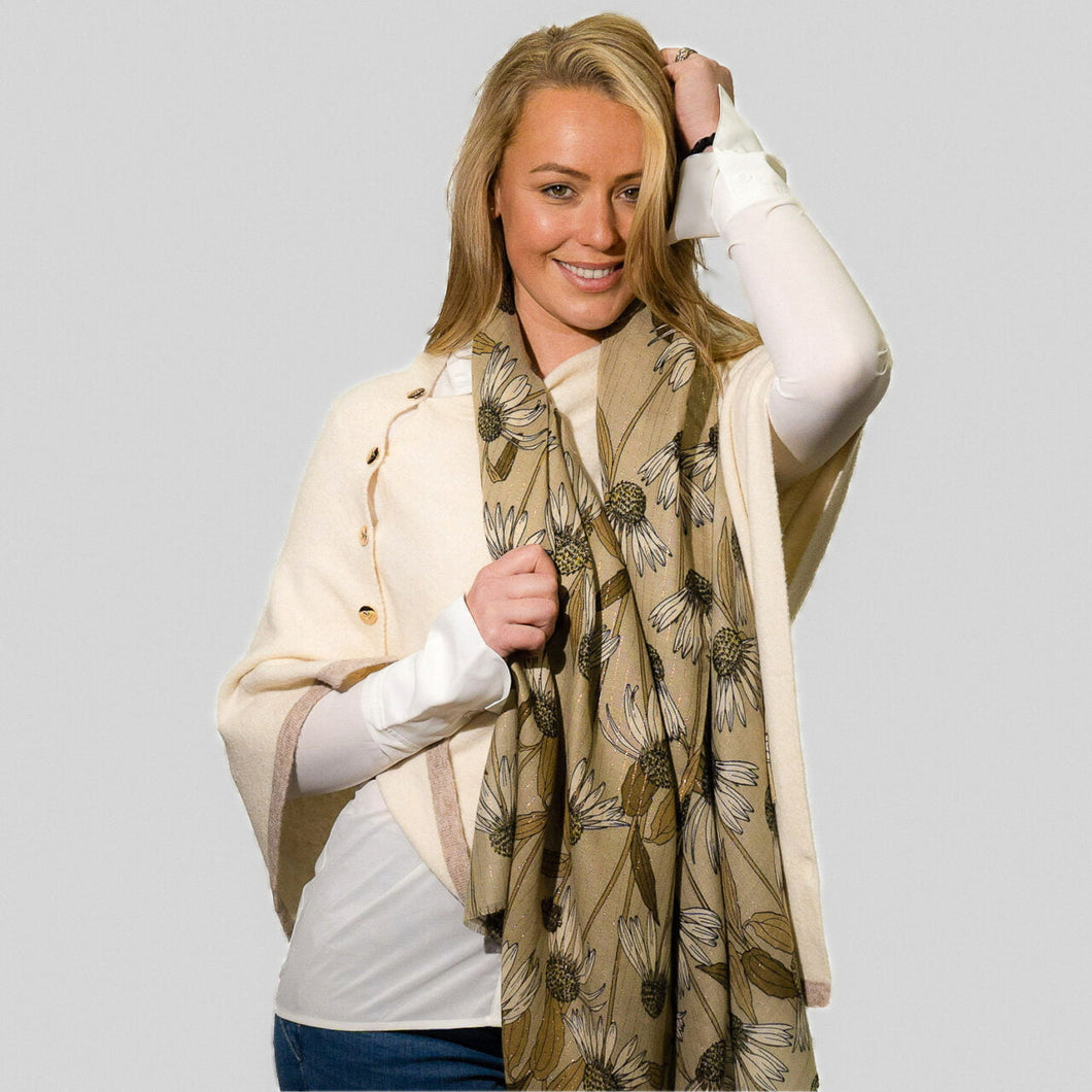 Winter Daisy Lightweight Scarf - Cream