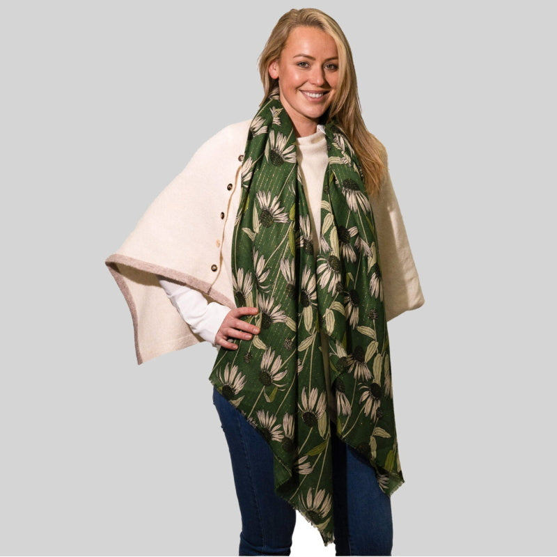 Winter Daisy Lightweight Scarf - Green