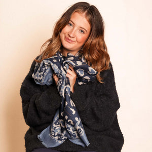 Animal Print Lightweight Scarf - Blue