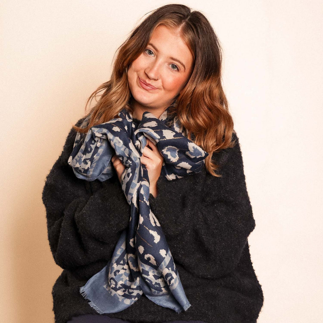 Animal Print Lightweight Scarf - Blue