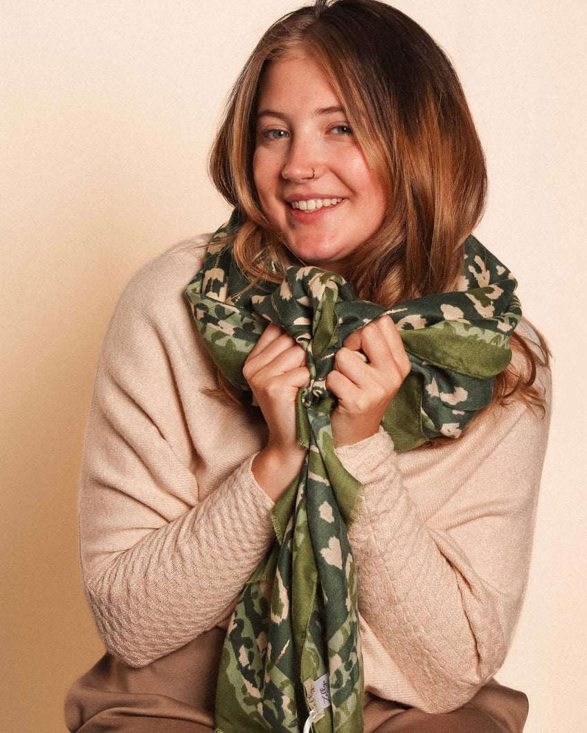 Animal Print Lightweight Scarf - Green