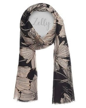 Load image into Gallery viewer, Metalic Floral Print Scarf - Black