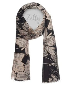 Metalic Floral Print Scarf - Black