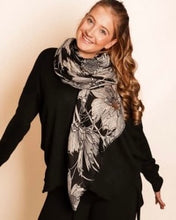 Load image into Gallery viewer, Metalic Floral Print Scarf - Black