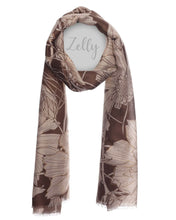 Load image into Gallery viewer, Metalic Floral Print Scarf - Taupe