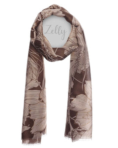 Metalic Floral Print Scarf - Taupe