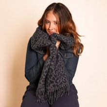 Load image into Gallery viewer, Winter weight Animal Print Scarf - Navy