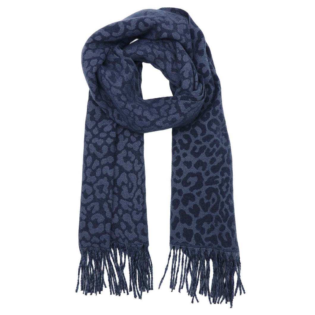 Winter weight Animal Print Scarf - Navy