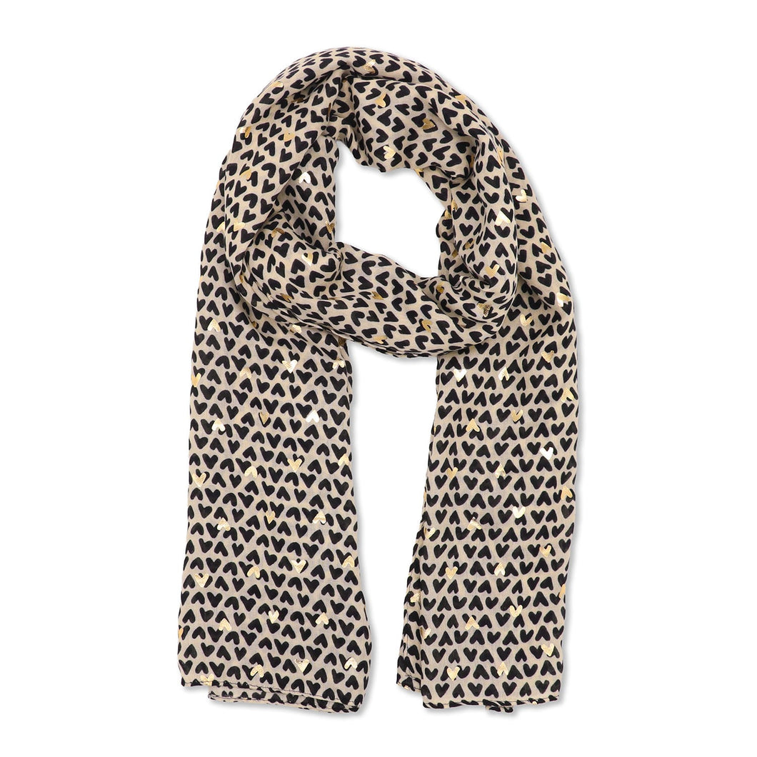 Mid Weight Ditsy Hearts Scarf - Black