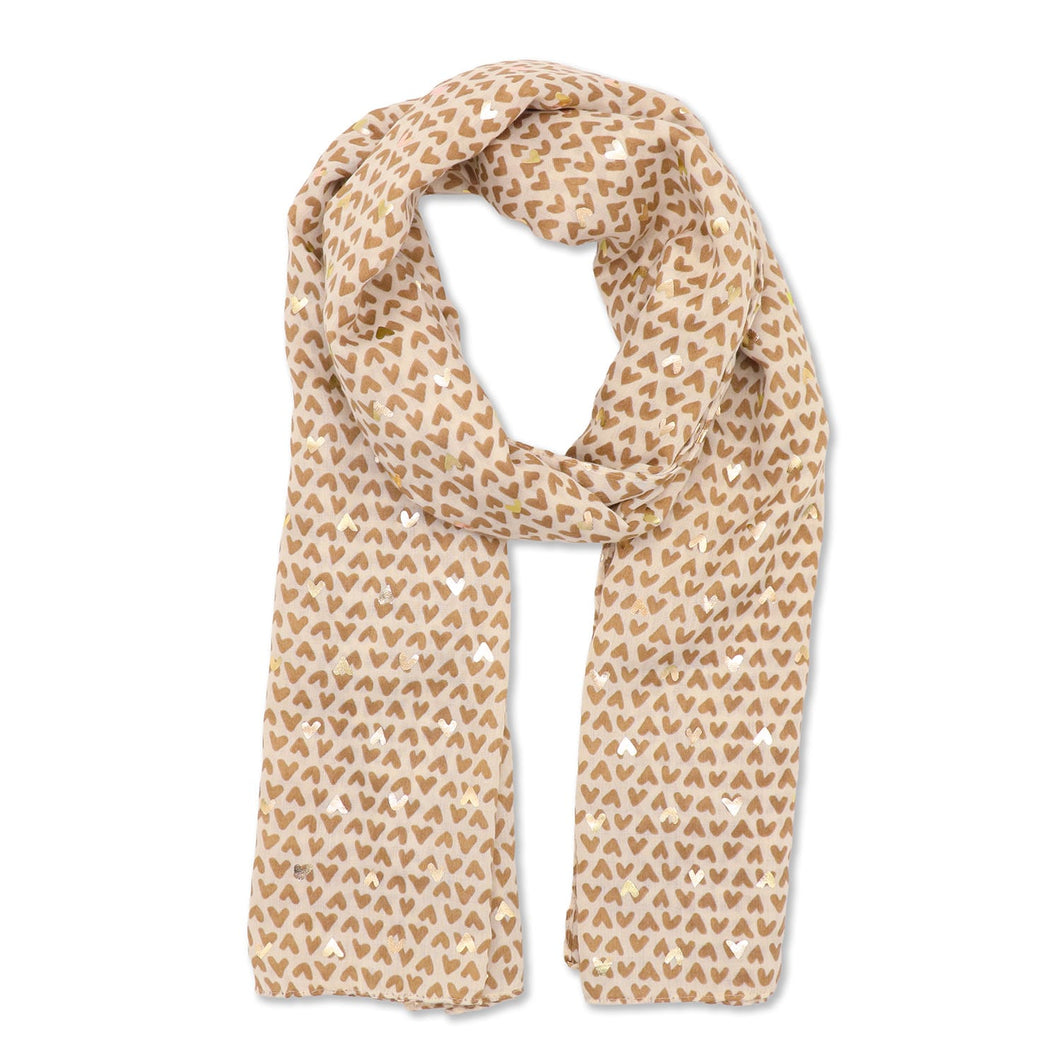 Mid Weight Ditsy Hearts Scarf - Cream
