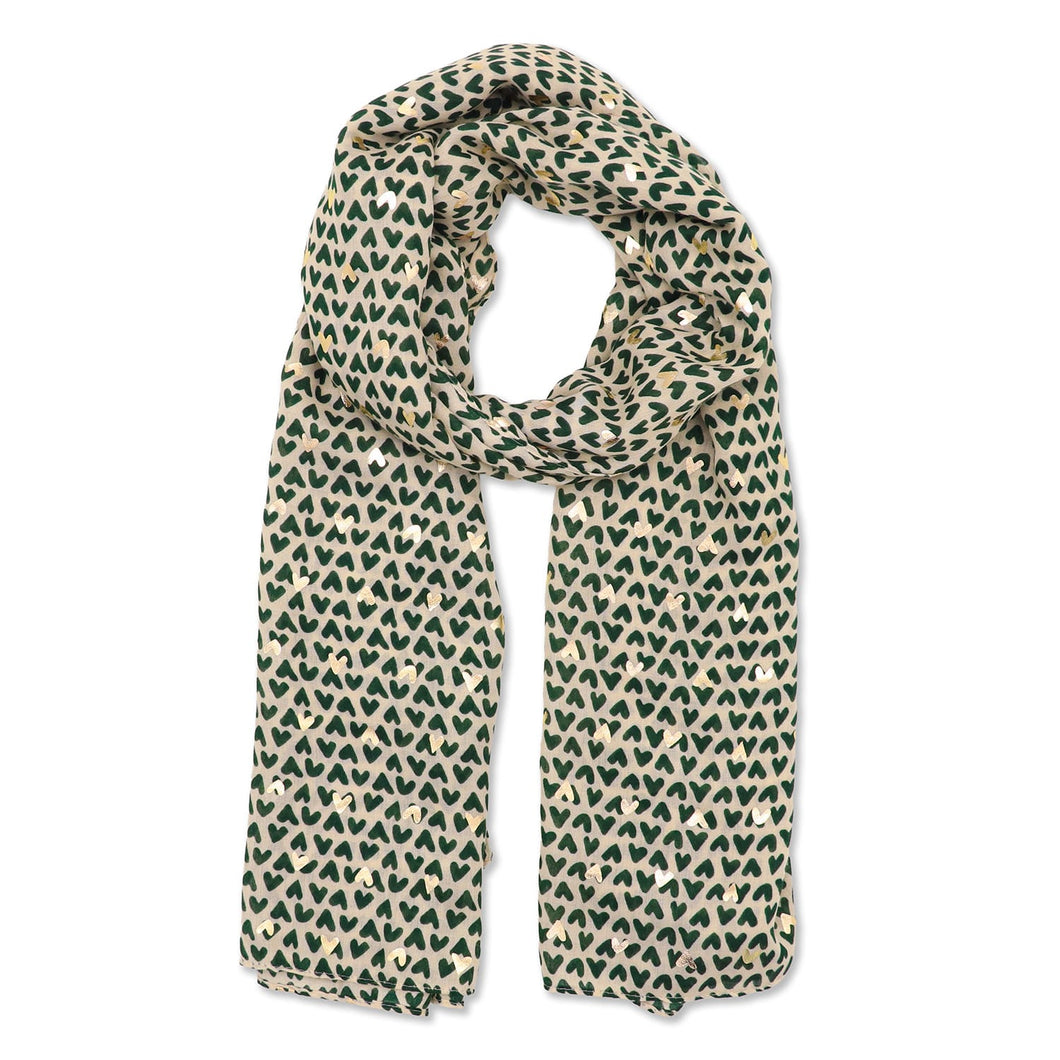Mid Weight Ditsy Hearts Scarf - Green