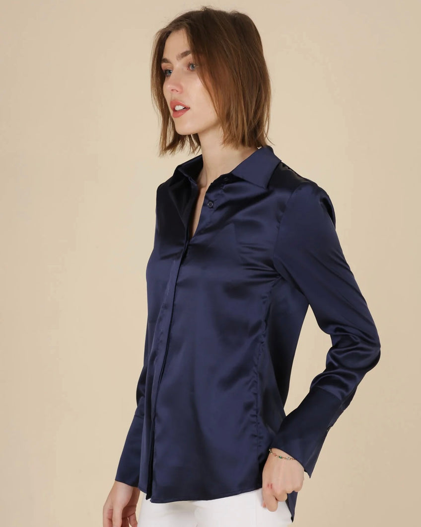 Lea Satin Shirt - Navy