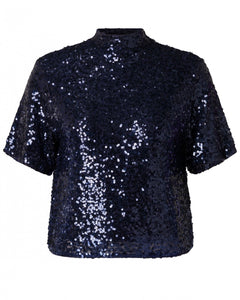 Yest Philomena Sequin Top - Marine Blue