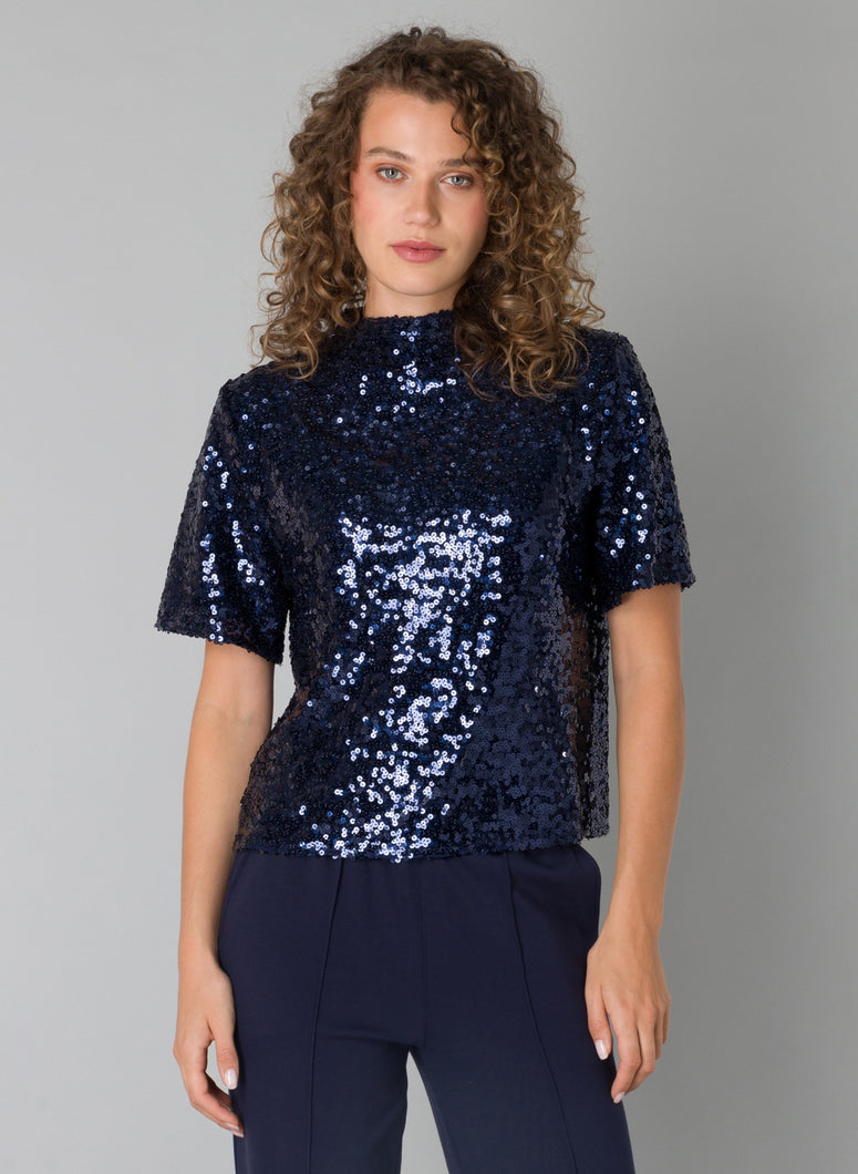 Yest Philomena Sequin Top - Marine Blue