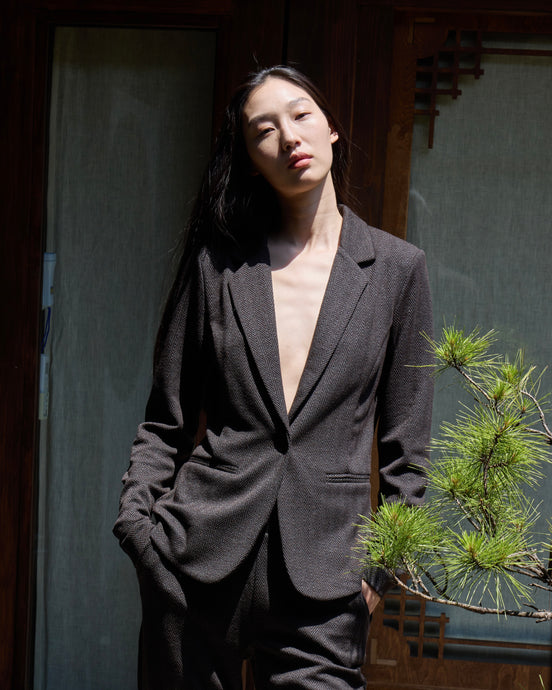 ICHI Kate Blazer - Black/Brown Herringbone