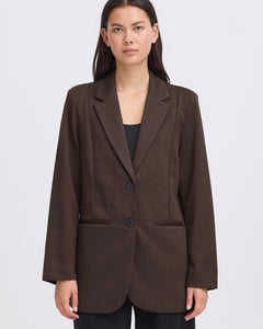 ICHI Kate Oversize Blazer - Black/Brown Herringbone