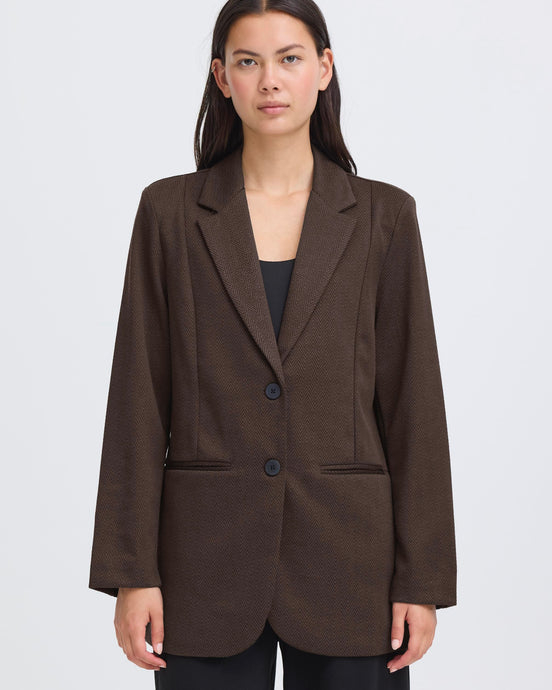 ICHI Kate Oversize Blazer - Black/Brown Herringbone