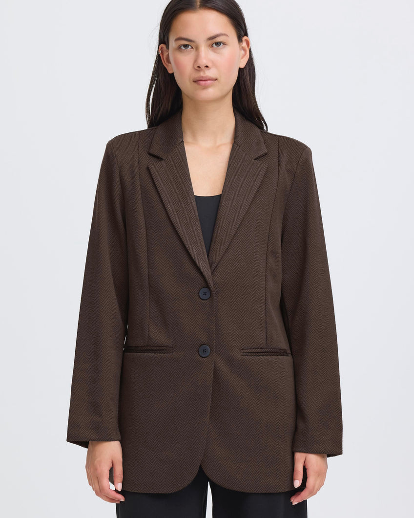 ICHI Kate Oversize Blazer - Black/Brown Herringbone
