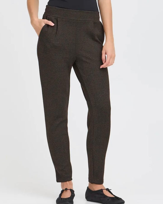 ICHI Kate Cropped Trousers - Black/Brown Herringbone