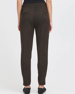 ICHI Kate Cropped Trousers - Black/Brown Herringbone
