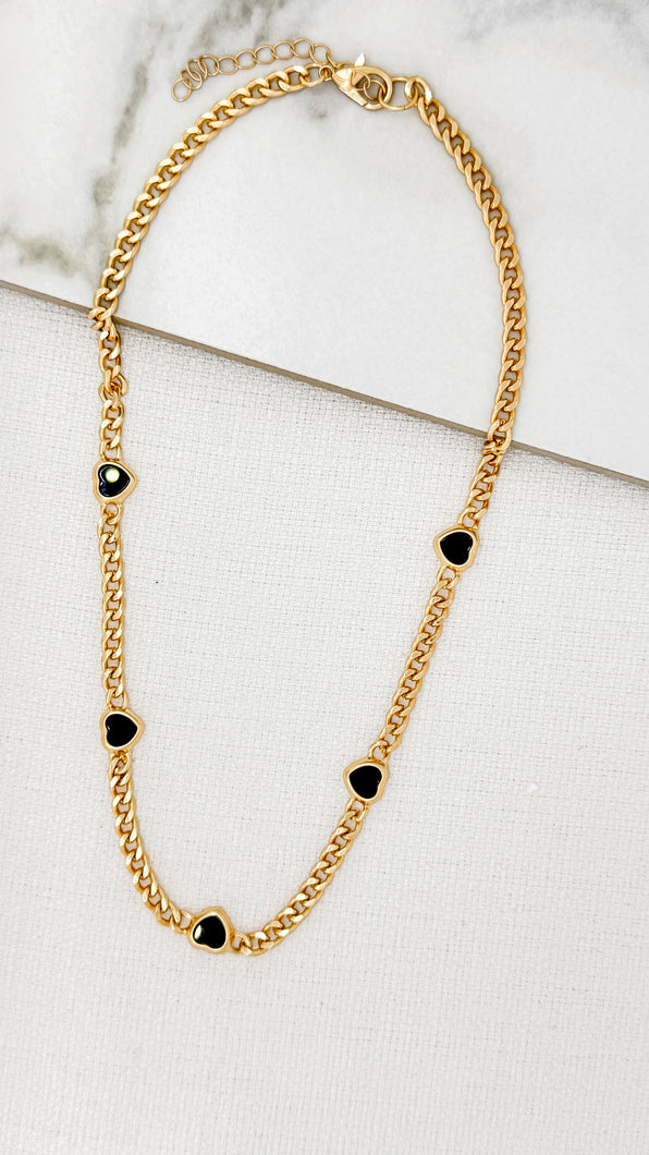 Envy Enamel Heart  Necklace  - Gold/Black