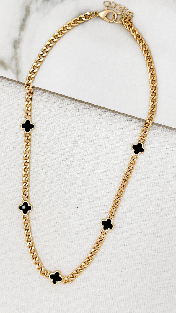 Envy Enamel  Clover  Necklace  - Gold/Black