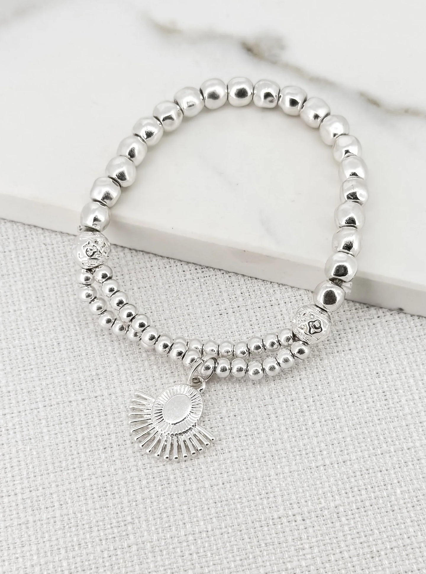 Envy Beaded Fan Bracelet -Silver