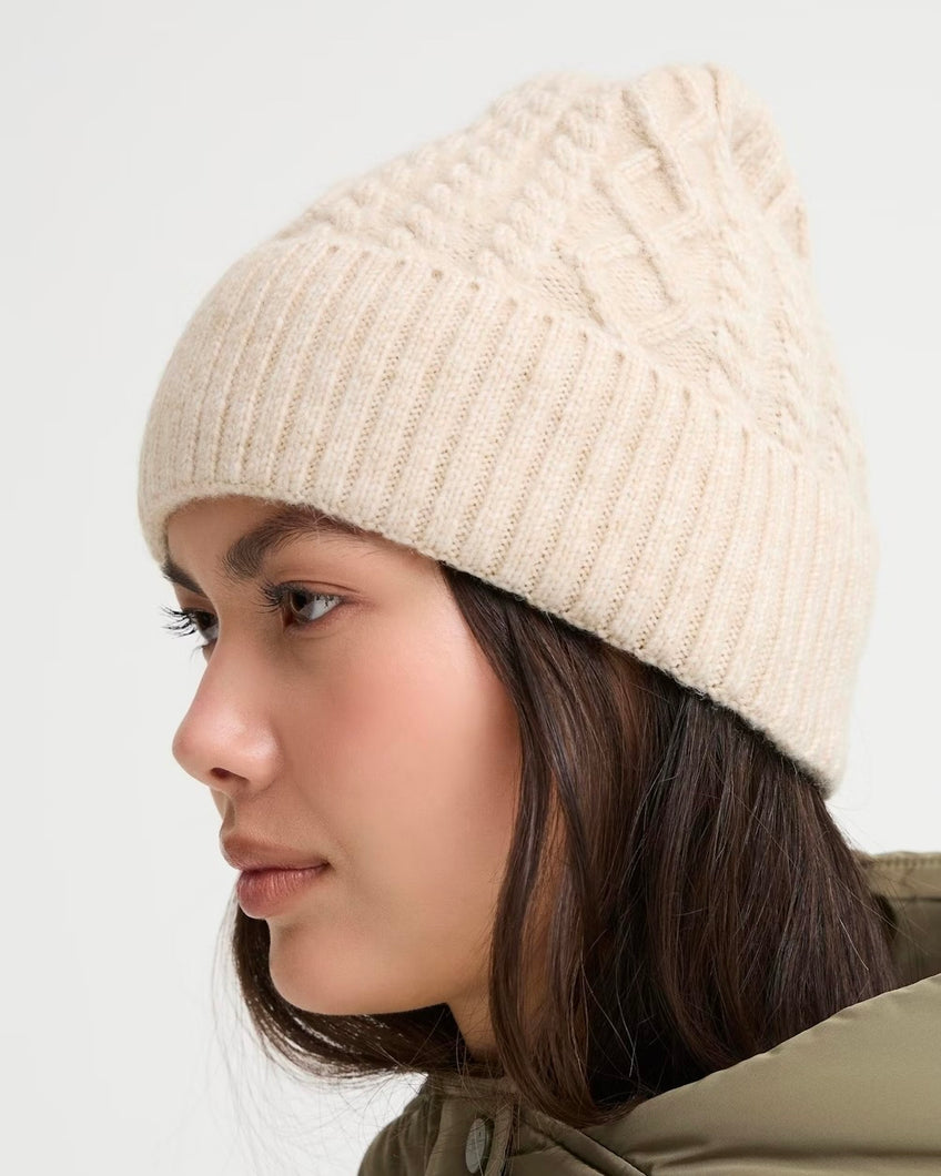 ICHI Lucy Cable Knit  Beanie - Oatmeal Melange