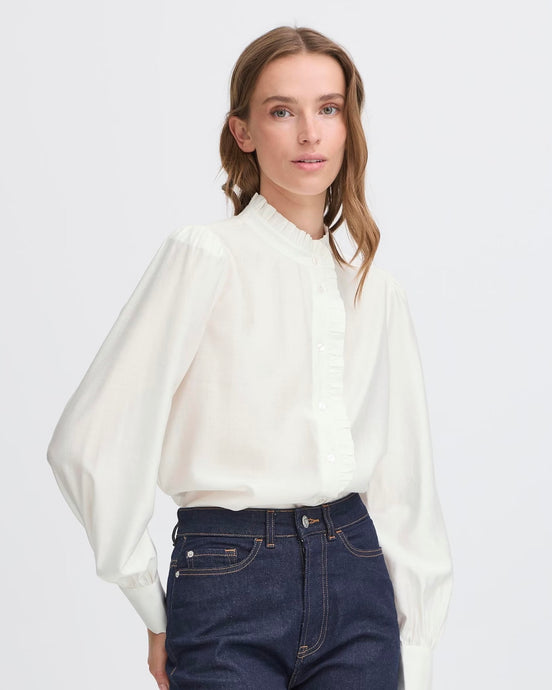 ICHI Karlani Frill Neck Shirt - Cloud Dancer