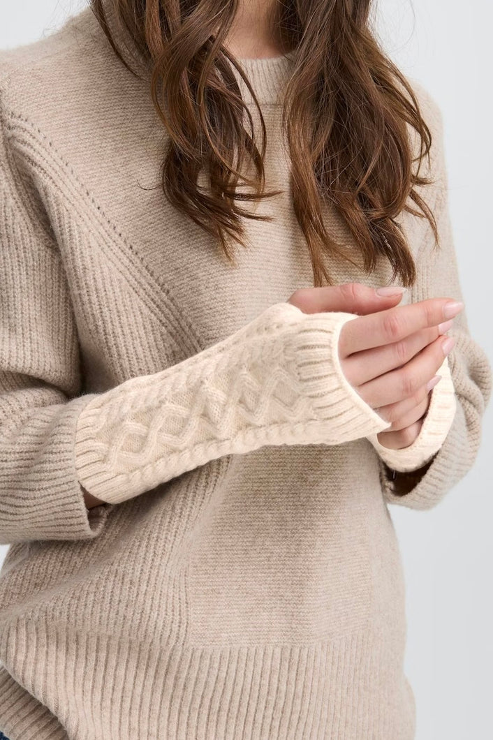 ICHI Lucy Cable Knit Gloves - Oatmeal Melange