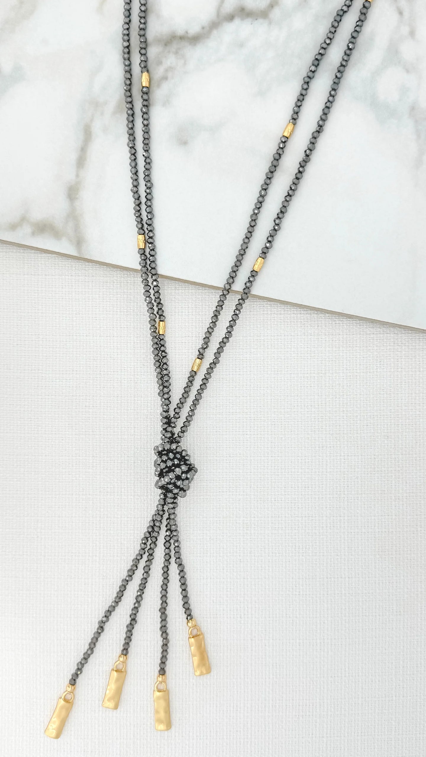 Envy Crystal Knot Necklace - Grey/Gold