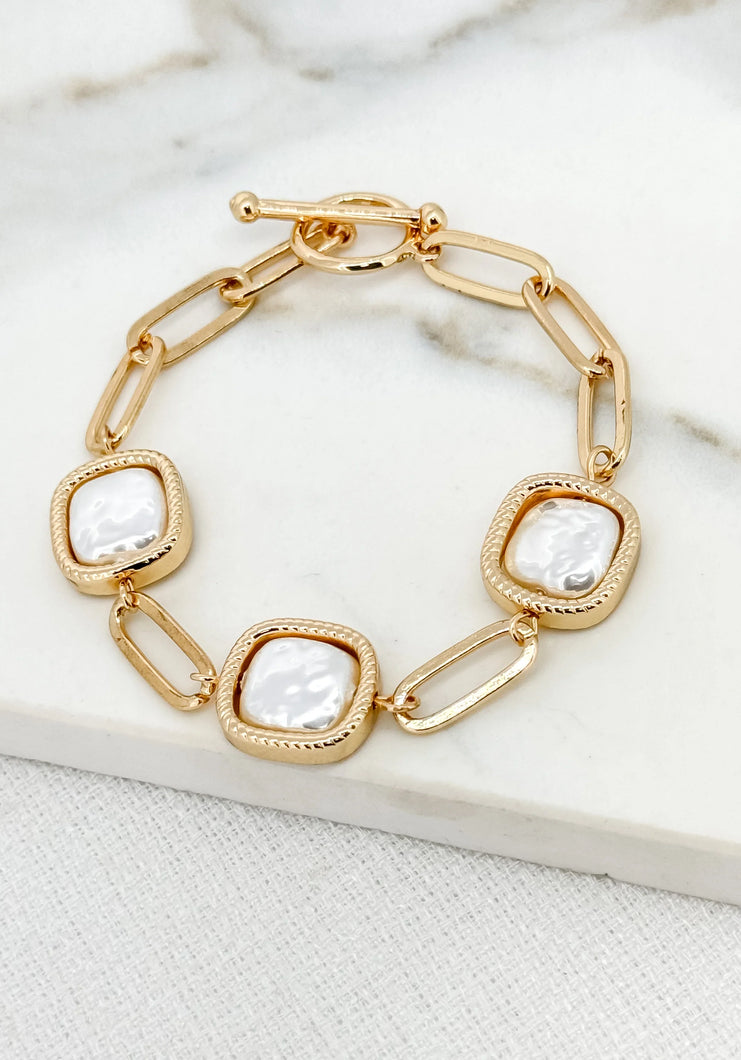 Envy Pearl Square Link Bracelet - Gold