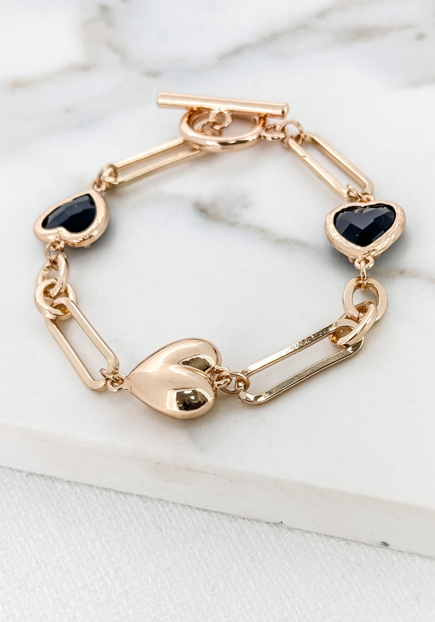 Envy Gold & Black Glass Heart Bracelet