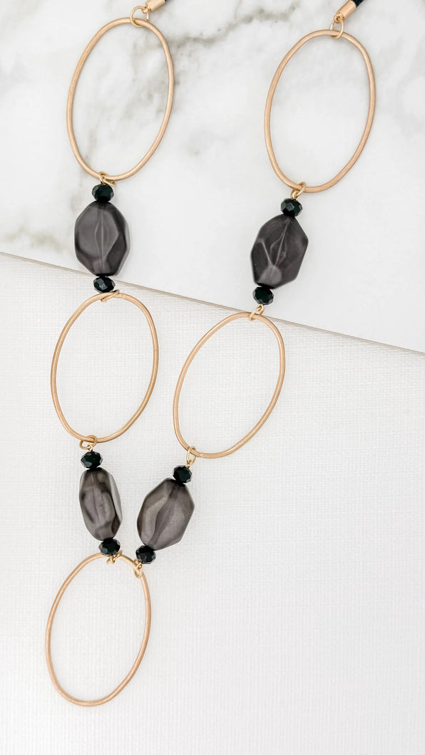 Envy Hoop & Bead Necklace - Black/Gold