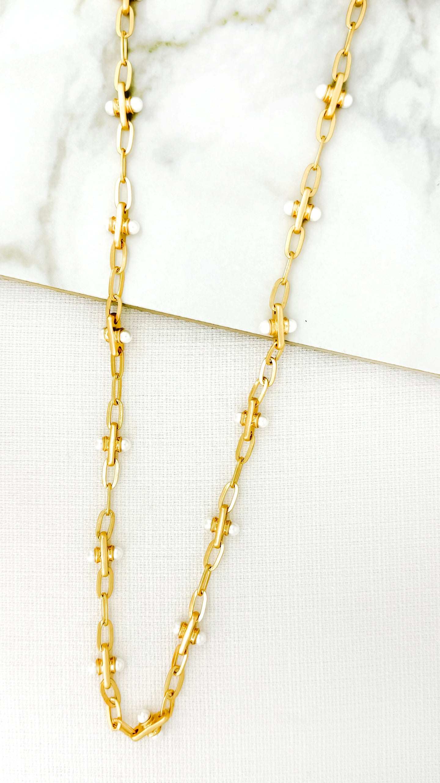 Envy Long Silver Ball Detail Necklace - Gold