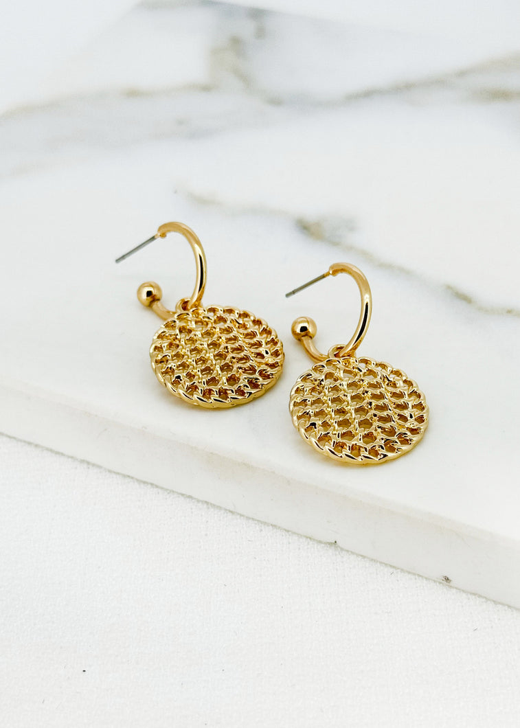 Envy Waffle Disc Drop Earrings - Gold