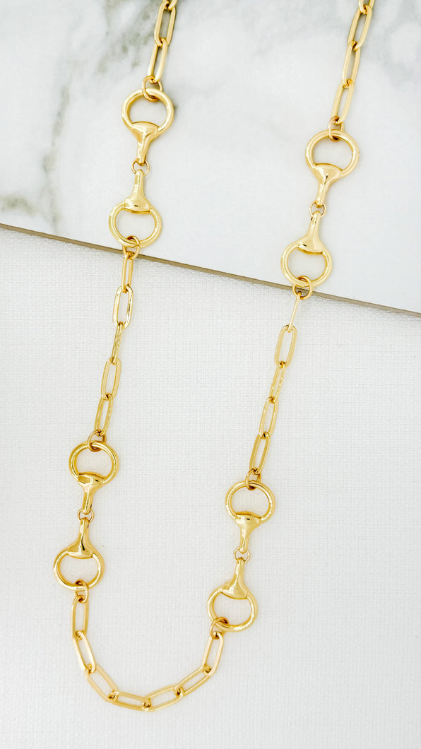 Envy Long Horse Bit Necklace - Gold