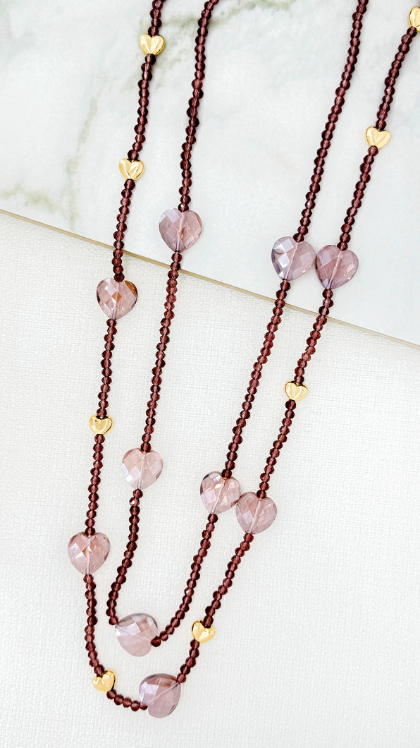 Envy Double Layer Bead Necklace  - Pink