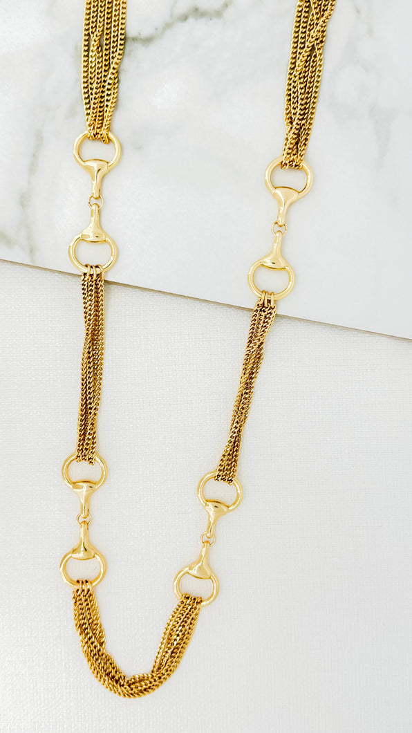 Envy Long Horse Bit Chain Necklace - Gold