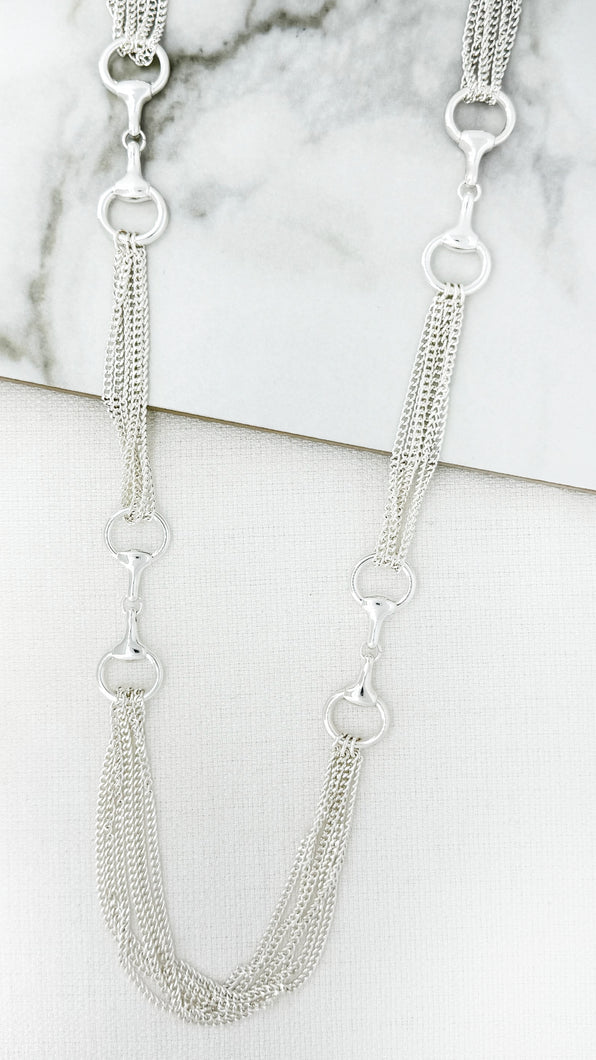 Envy Long Horse Bit Chain Necklace - Silver