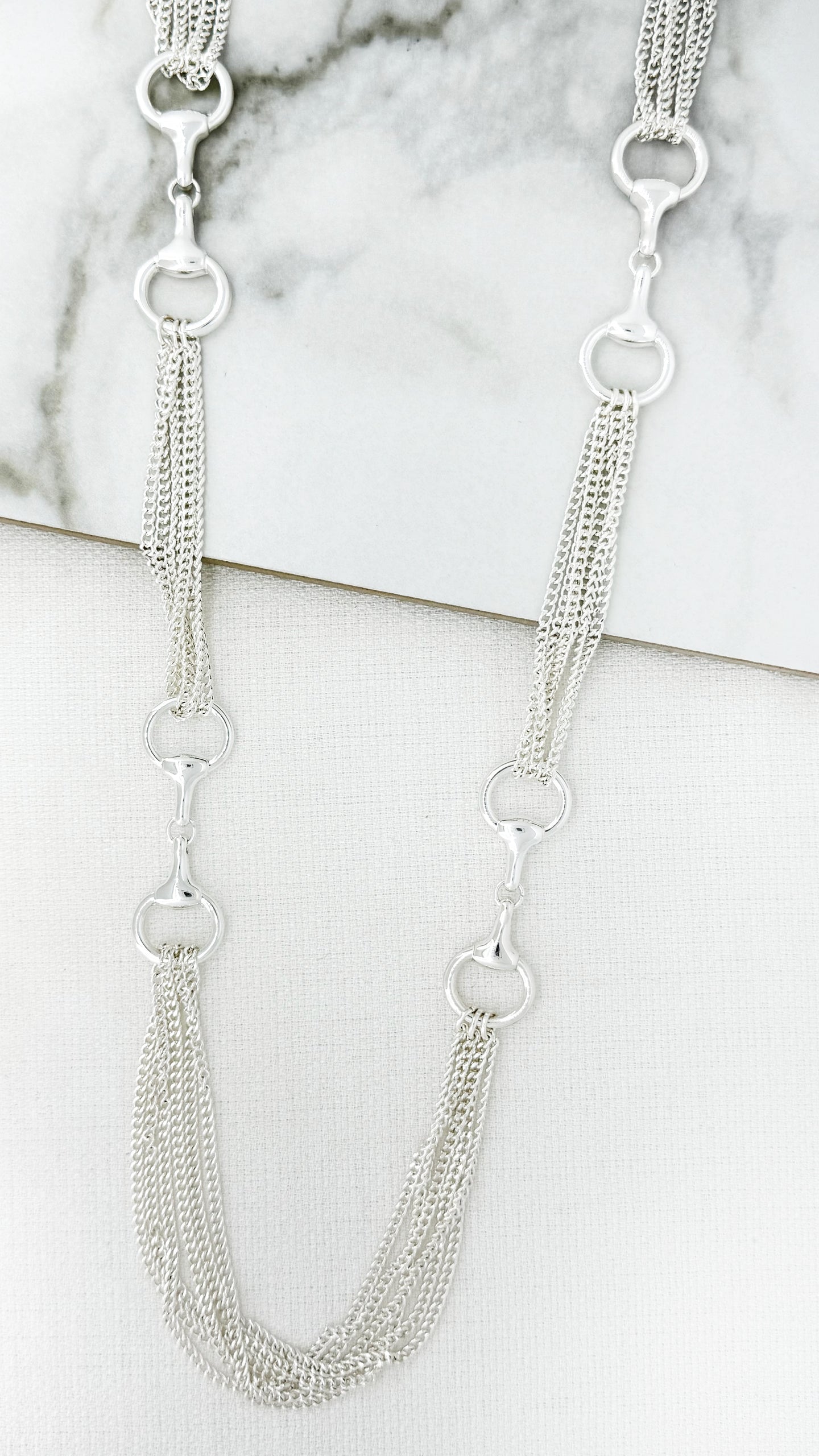 Envy Long Horse Bit Chain Necklace - Silver
