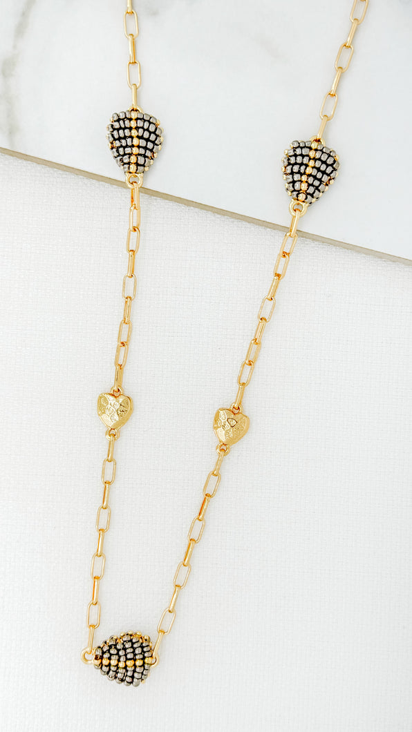 Envy Long Mini Heart and Beaded Heart Necklace