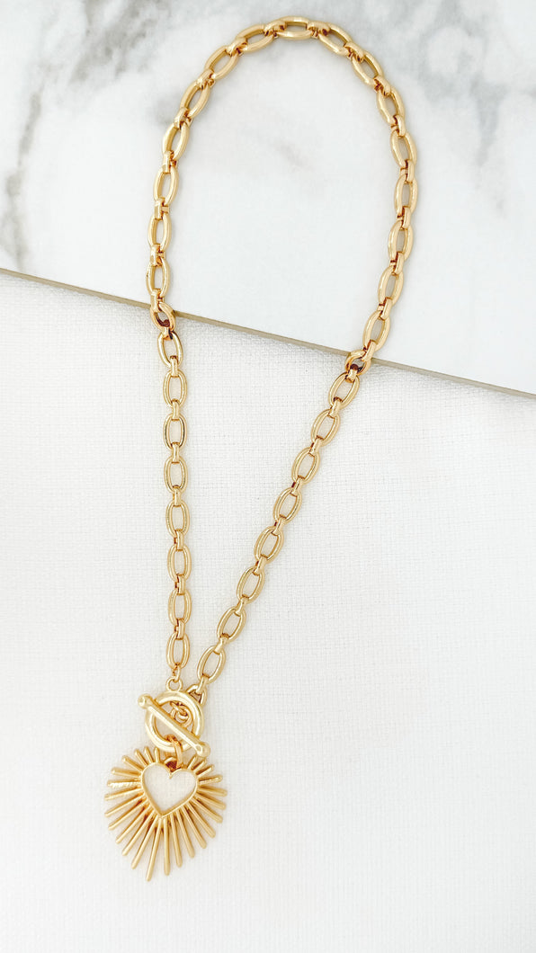 Envy Sunburst Heart Necklace - Gold