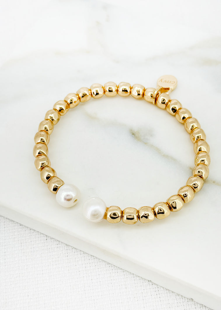 Envy Pearl & Bead Bangle - Gold