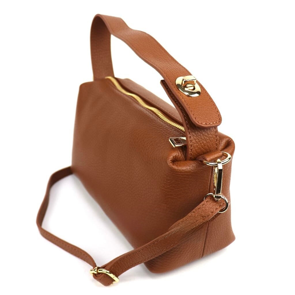 Top Handle Cross Body Bag - Tan